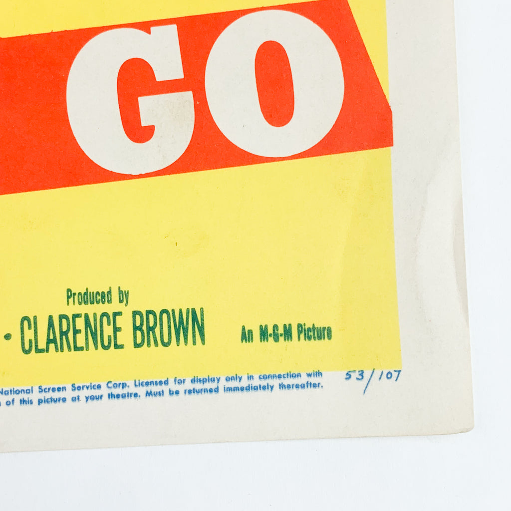 Vintage 1953 MGM Never Let me Go Clark Gable Gene Tierney #5 Lobby Card