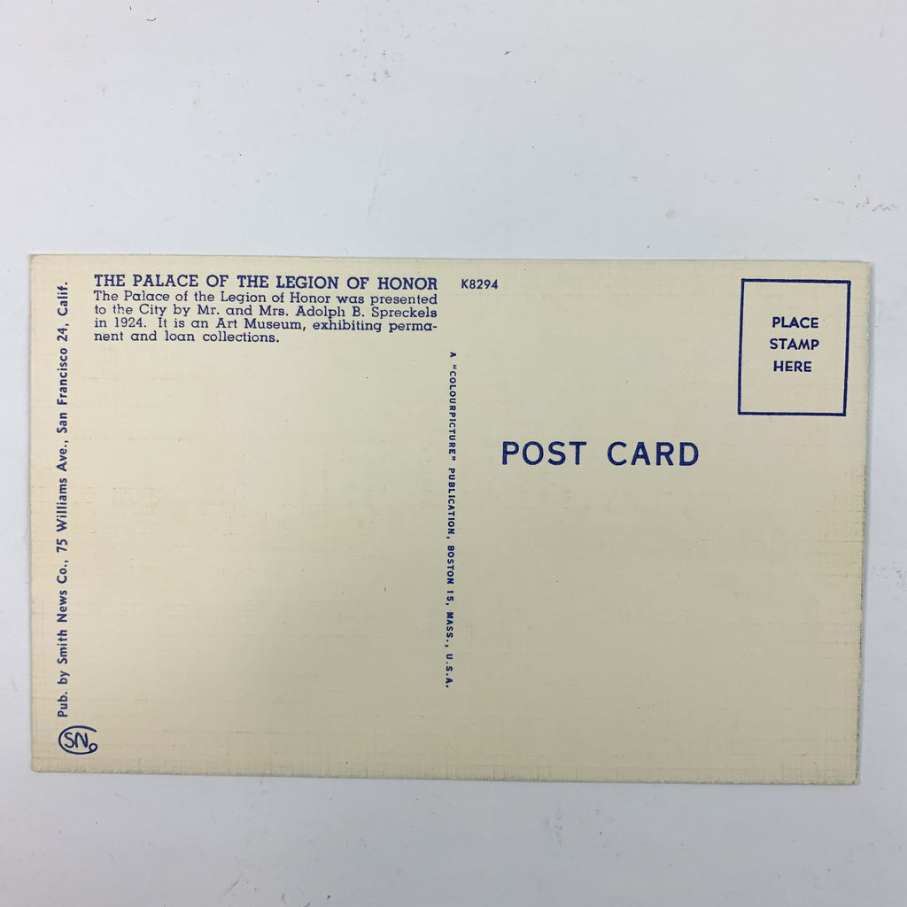 The Palace Of The Legion Of Honor San Francisco California Linen Postcard