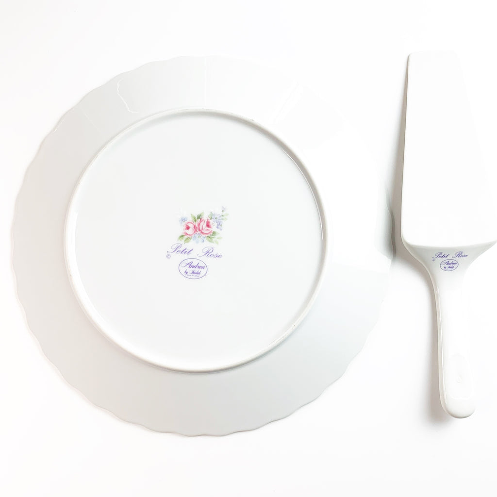Andrea SADEK 10.5" Porcelain Cake Plate w/Server Petite Rose