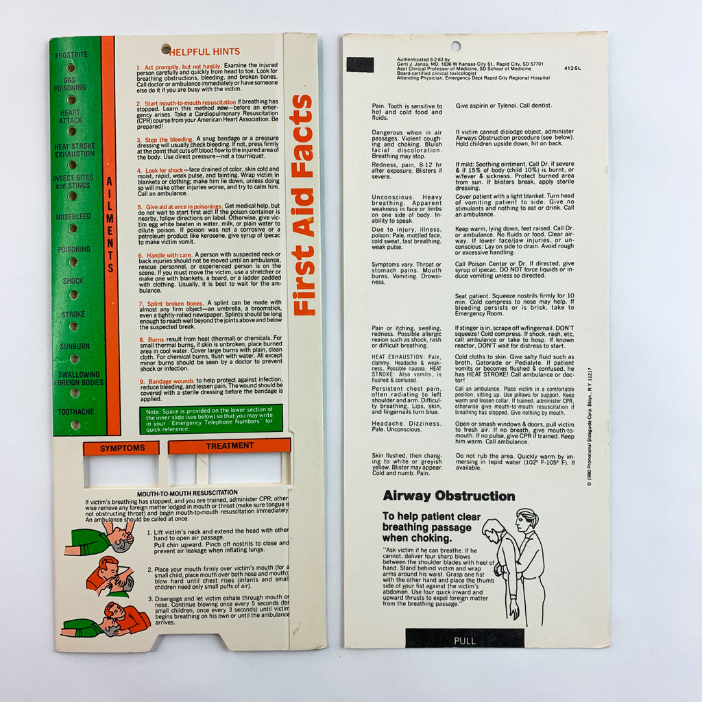 First Aid Facts Symptoms And Treatment Helpful Hint Guide Vintage 1980