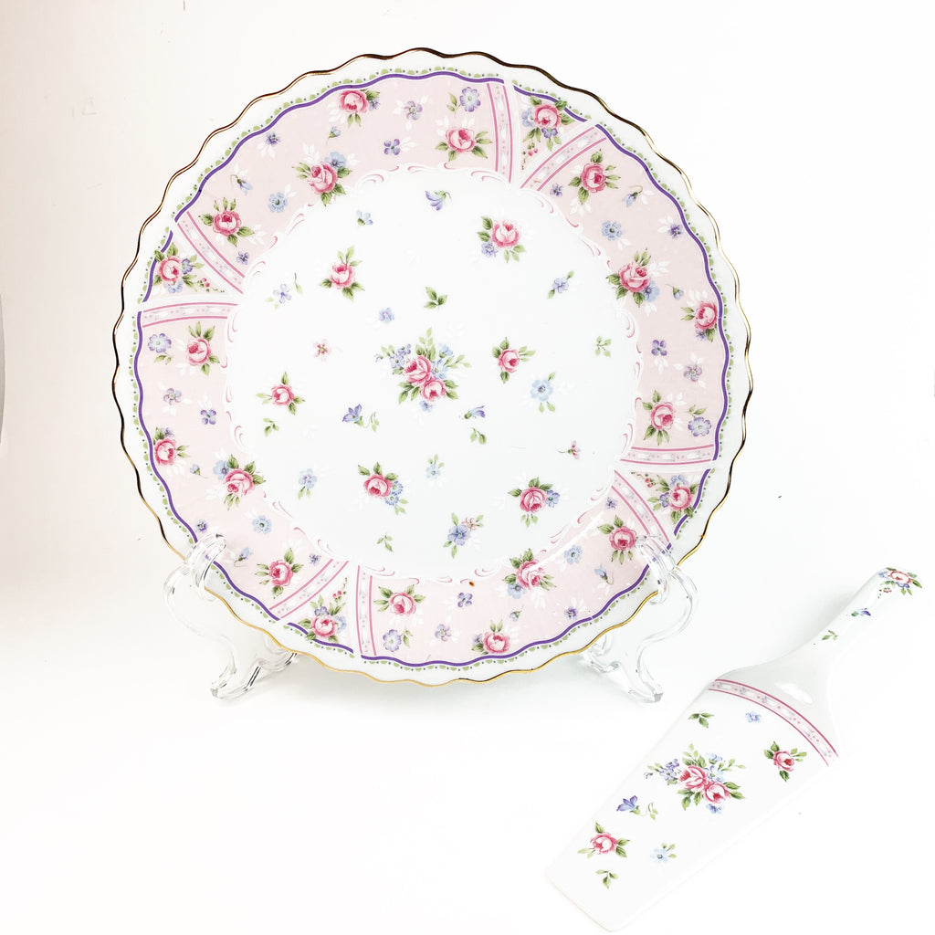 Andrea SADEK 10.5" Porcelain Cake Plate w/Server Petite Rose