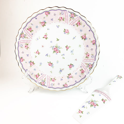 Andrea SADEK 10.5" Porcelain Cake Plate w/Server Petite Rose