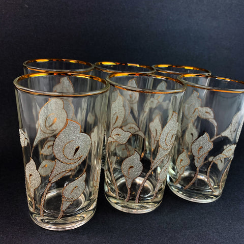 Vintage Lily Embossed Gold Rim Drinking Glasses