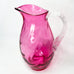 Vintage Cranberry Pink Pitcher with Applied Clear Glass Ribbed Handle.
