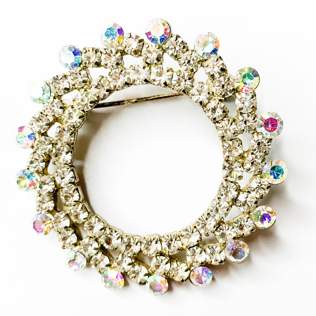 Vintage Rhinestone Round Cluster Brooch Pin