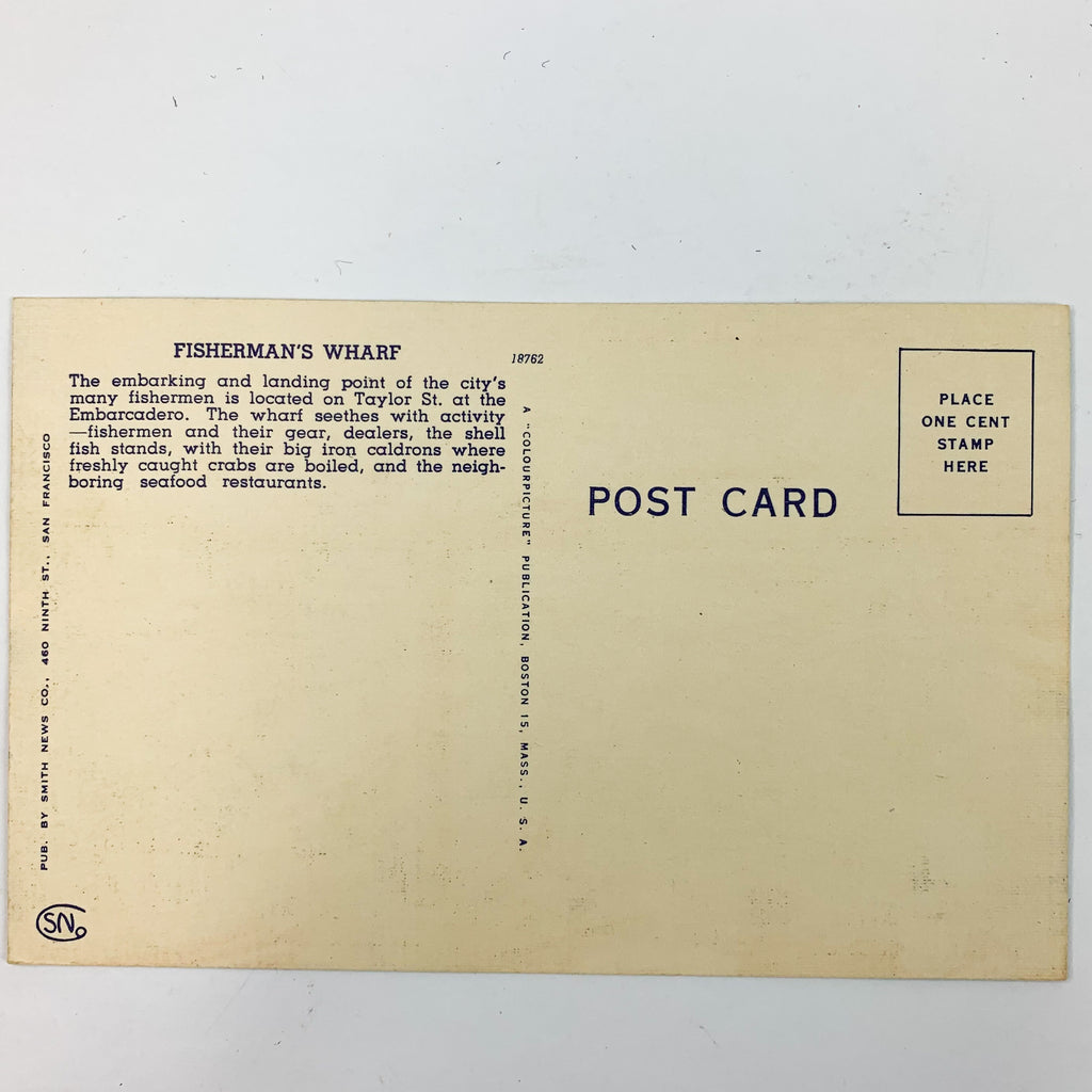 Fisherman's Wharf San Francisco California CA Postcard