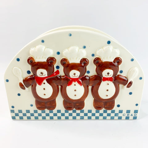 Vintage B&D Japan Ceramic Chef Bears Napkin Holder