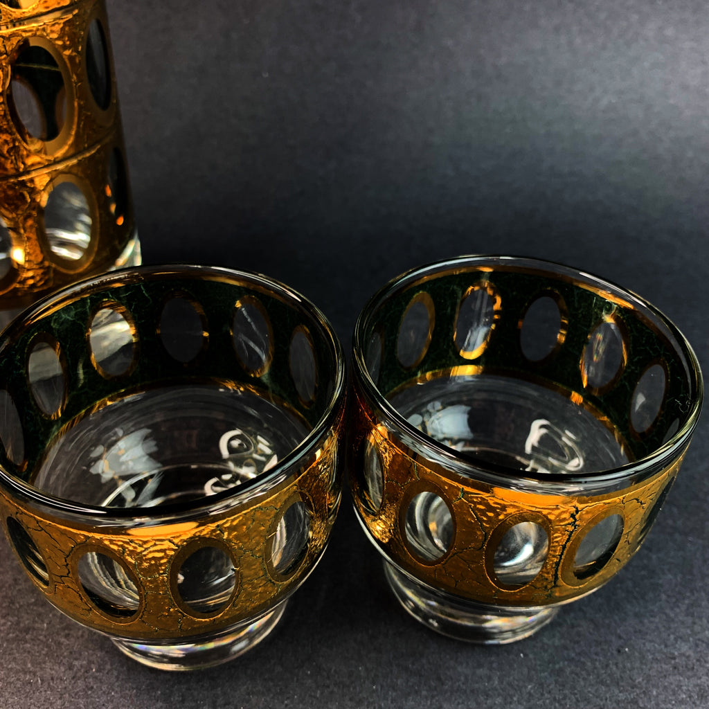 Vintage MCM Culver Antiqua Barware Pitcher & Glasses