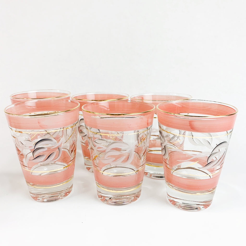 Vintage Hand Painted Pitcher & Glasses w/Gold Trim