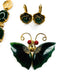 Vintage Dynasty Carved Dark Green Jade Bracelet Earring & Butterfly Pin