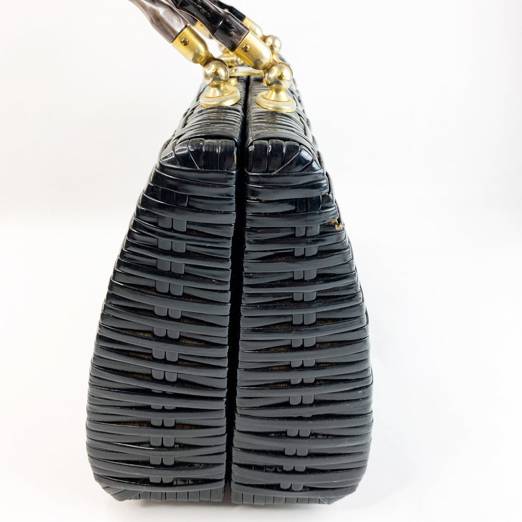 Vintage Woven Black Rattan Handbag Bag