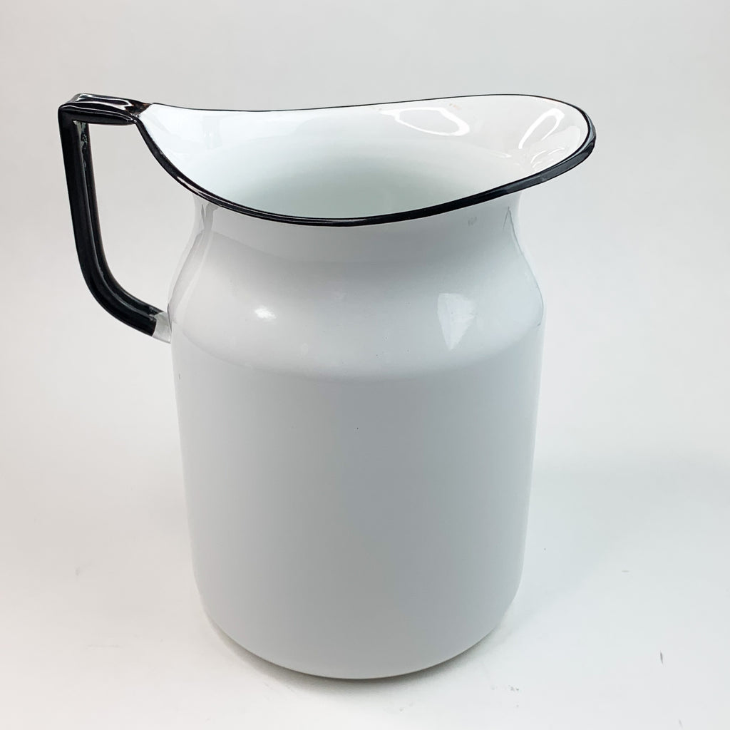US Quality White And Black Trim Enameled Ware 4 qt. Pitcher. US Stamping Co