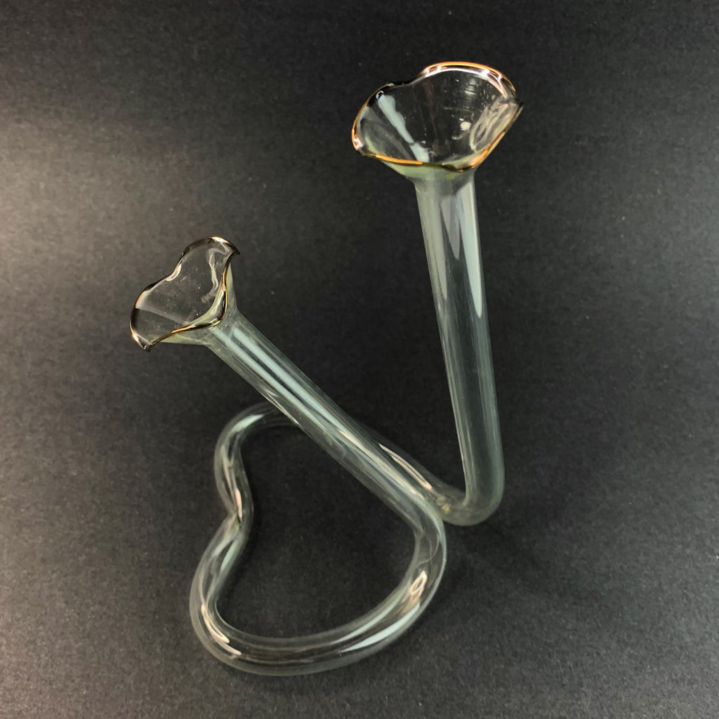 Vintage Glass Double Cylinder Twisted Tube Heart Bud Vase