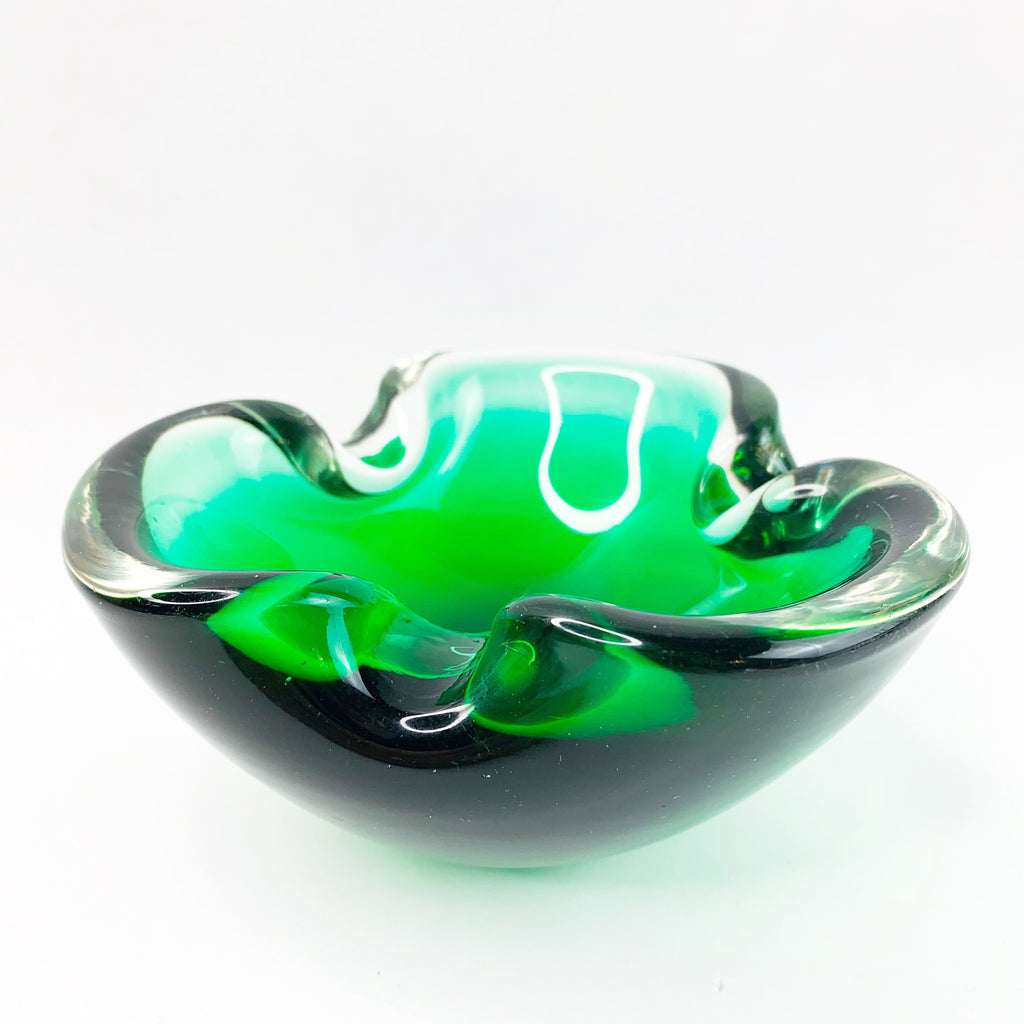 Vintage Murano Mid Century Green Glass Ashtray