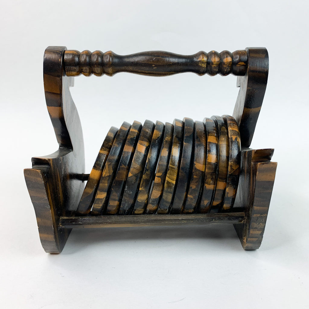 Hand Crafted Bird Vtg Wood Coaster Set