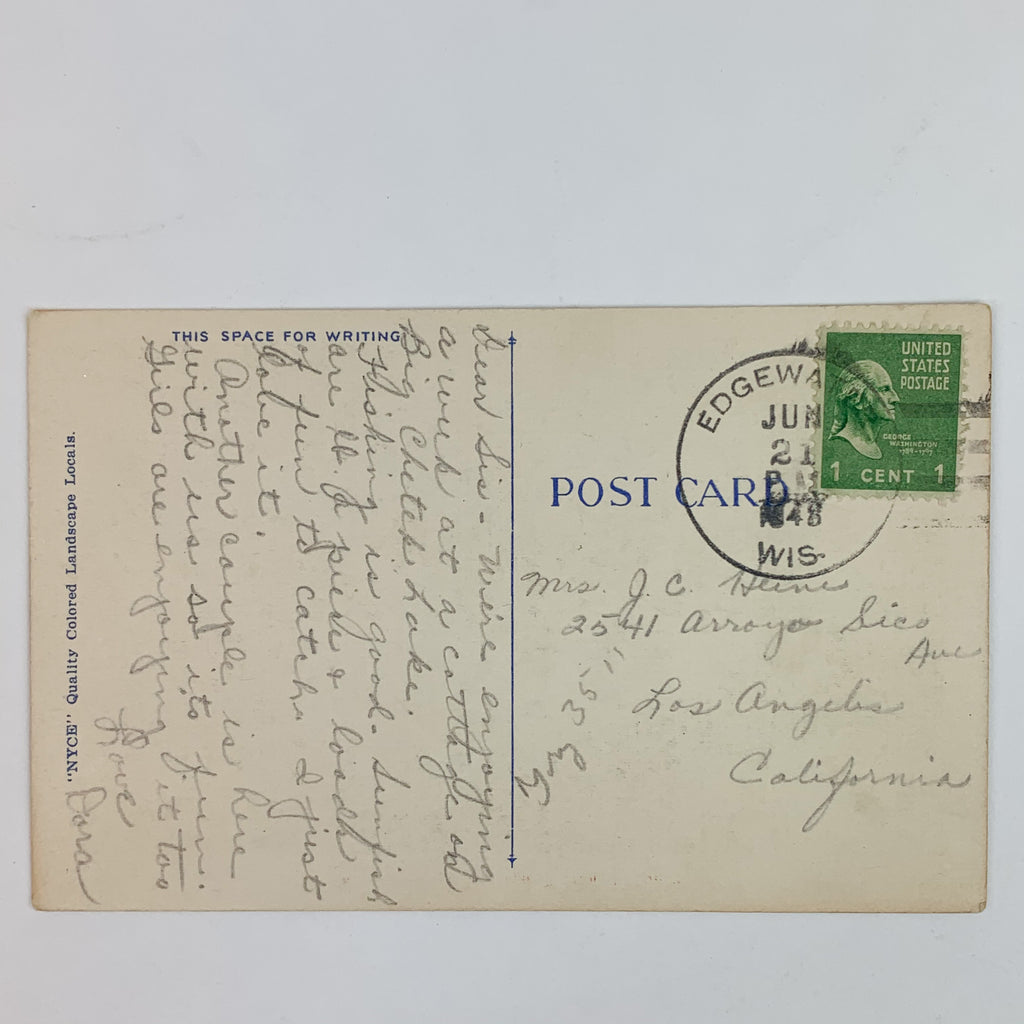 Grettings From Edgewater Wisconsin WI Lake Postcard