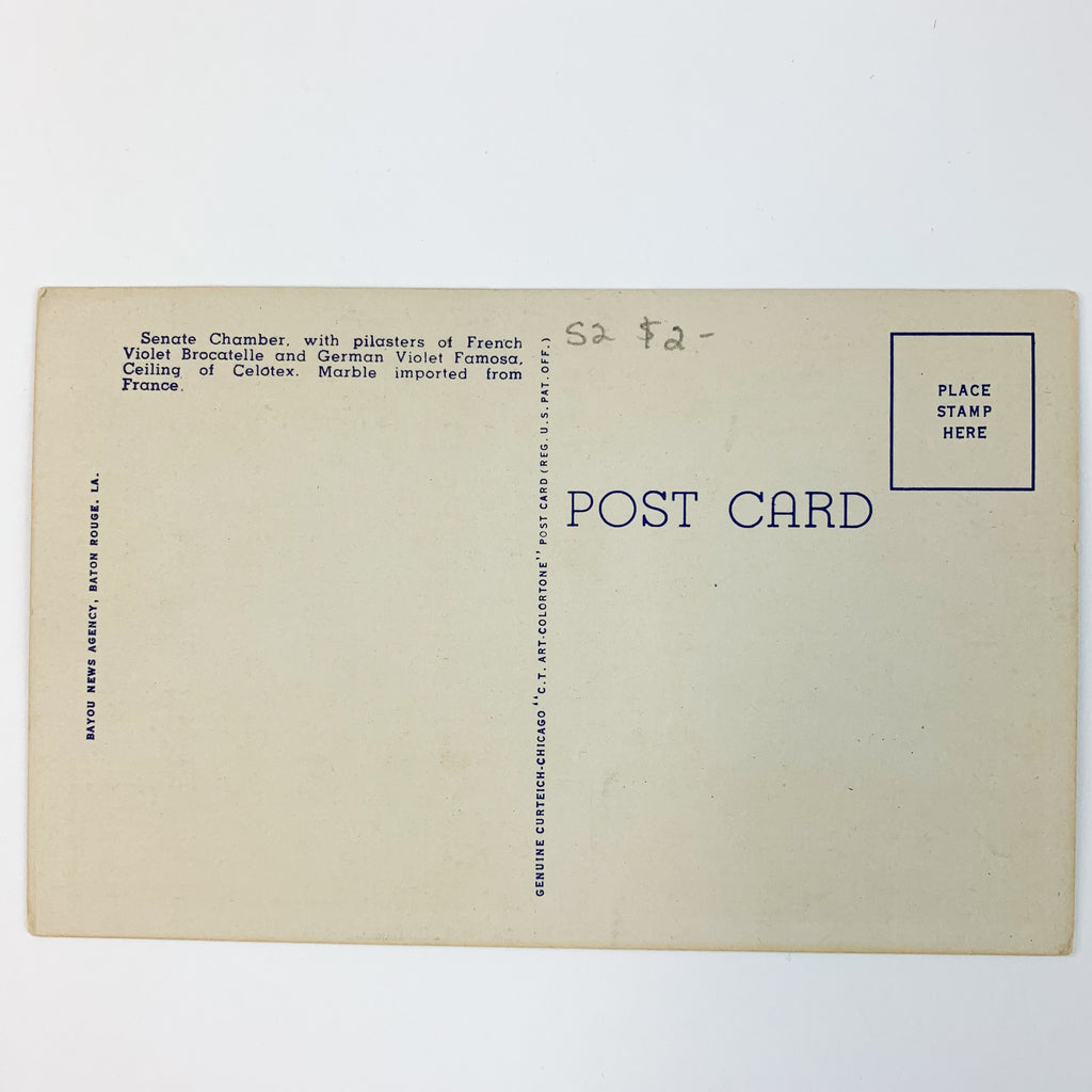 Baton Rouge Louisiana State Capitol Senate Chamber Linen Postcard