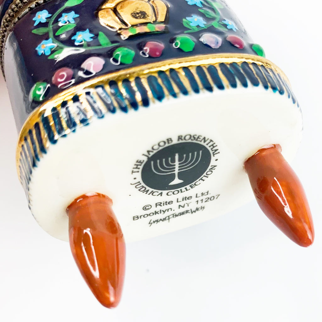 Porcelain Hinged Trinket Box Jewish Torah Scroll