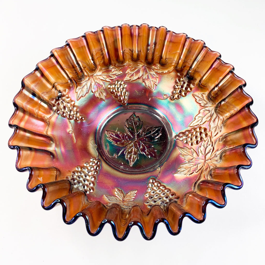 Vintage Carnival Ruffled Rim Glass Bowl