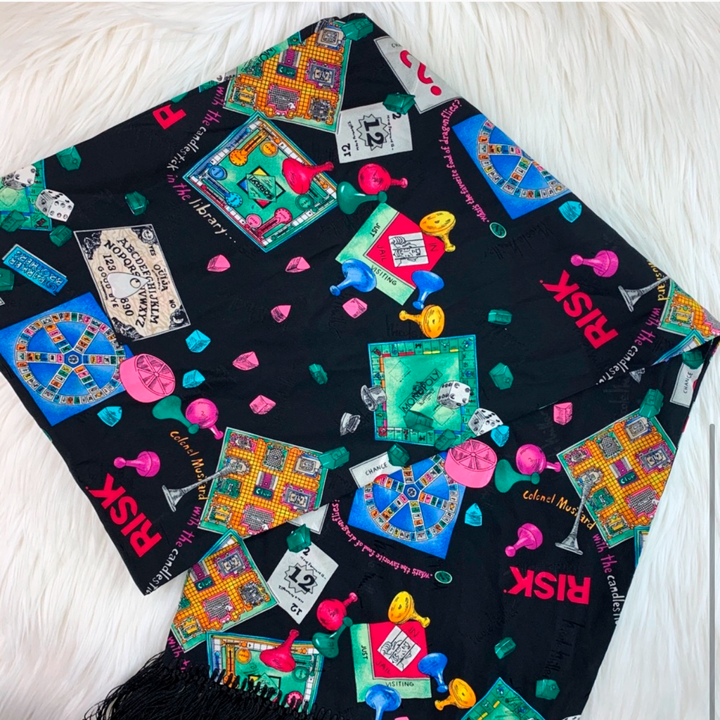 Vintage 1994 Nicole Miller Board Game Silk Scarf