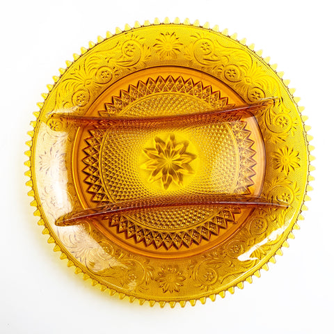 Vintage Amber Indiana Tiera Divided Plate Platter Tray