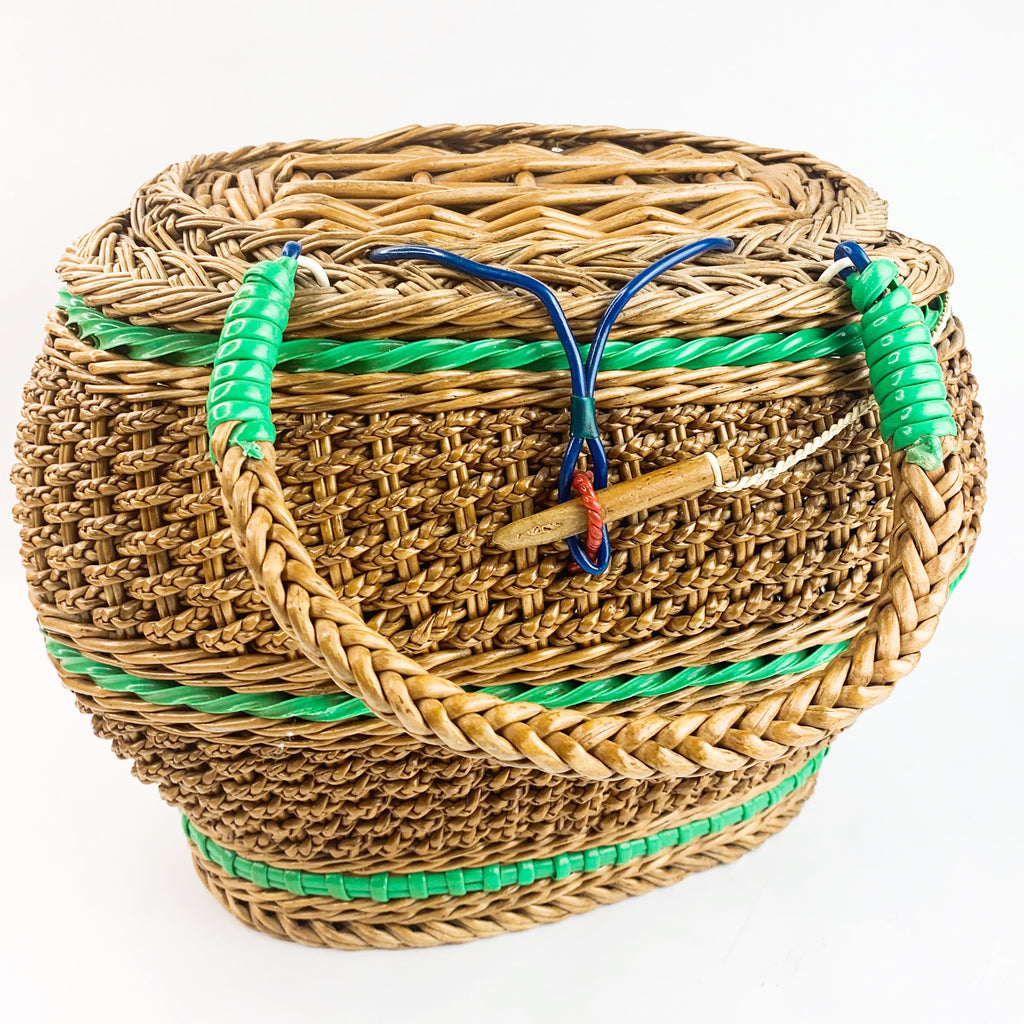 Vintage Wicker Straw Rattan Woven Basket Purse Bag