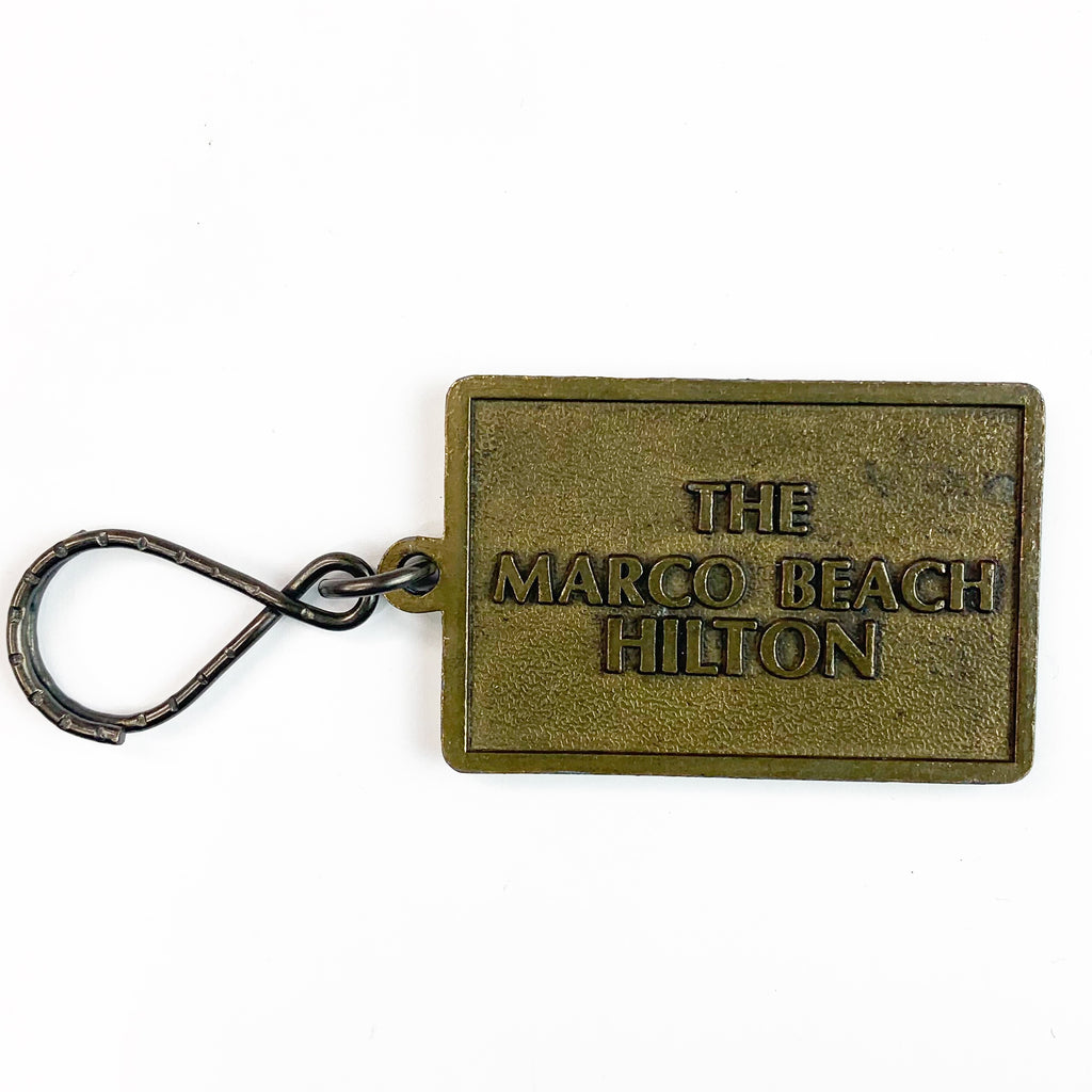 Vintage Hilton The Marco Beach Jeep Brass Keychain