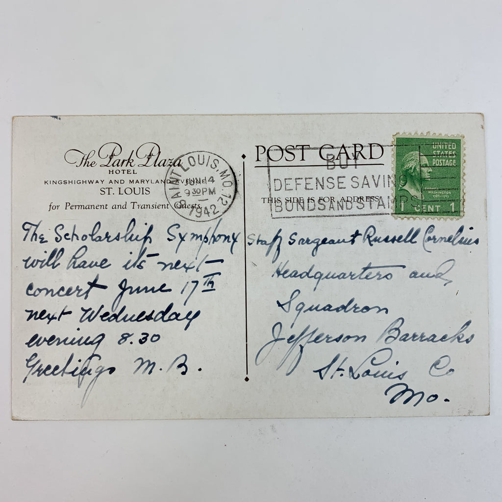 Park Plaza Hotel St Louis Missouri Fountain Posted Postcard