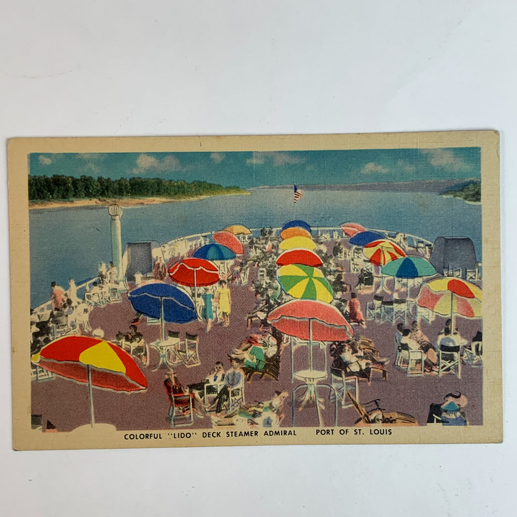 Colorful LIDO Deck Steame S.S. Admiral St Louis Port of Missouri Postcard