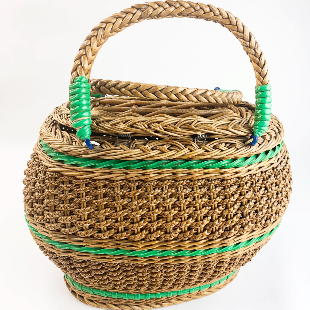 Vintage Wicker Straw Rattan Woven Basket Purse Bag