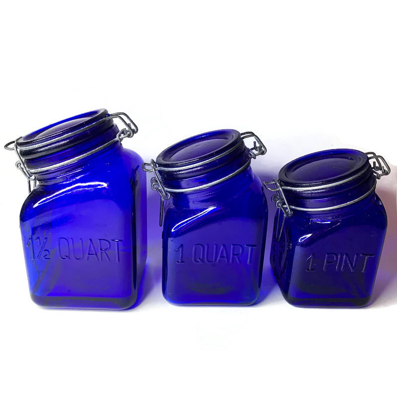 Vintage Colbat Blue Canisters Granny’s Products Peace & Plenty