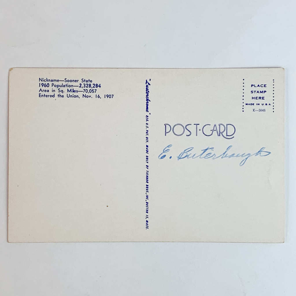 Greetings from Oklahoma State Map Vintage Postcard