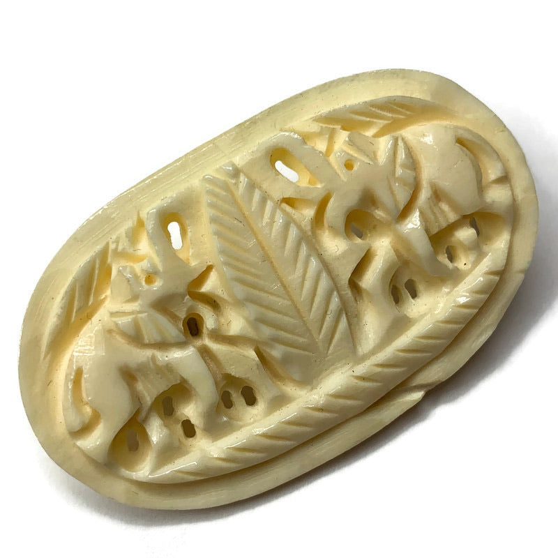 Vintage  Celluloid Carved Elephant Brooch Pin