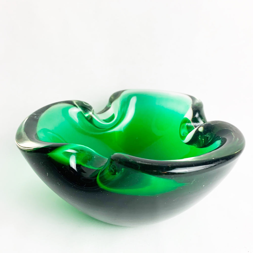 Vintage Murano Mid Century Green Glass Ashtray