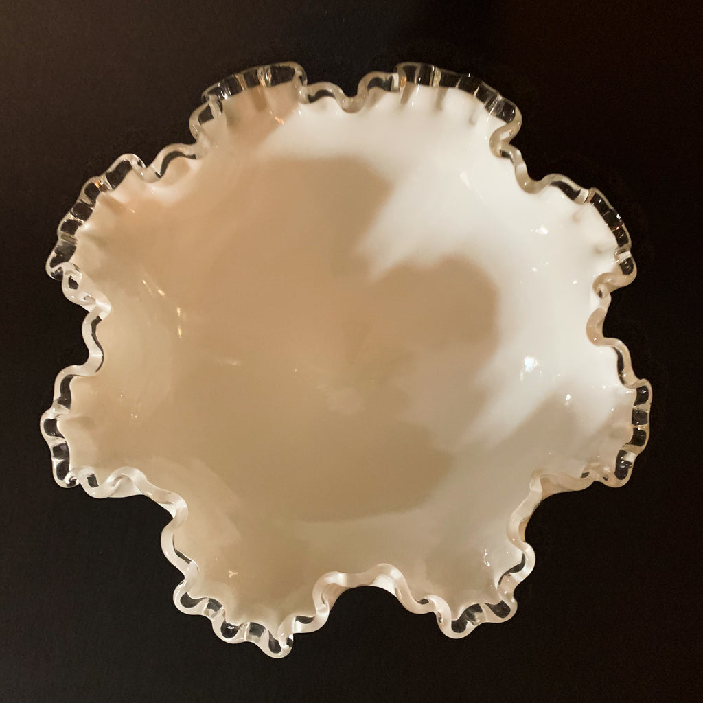 Vintage Fenton Milk Glass Ruffed Edge Candy Bowl Dish
