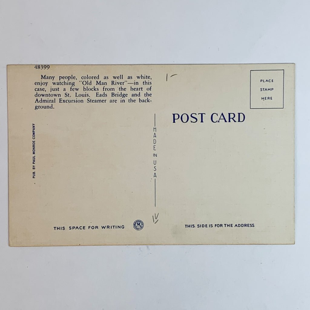Mississippi River Levee Scene St. Louis Missouri MO Linen Postcard