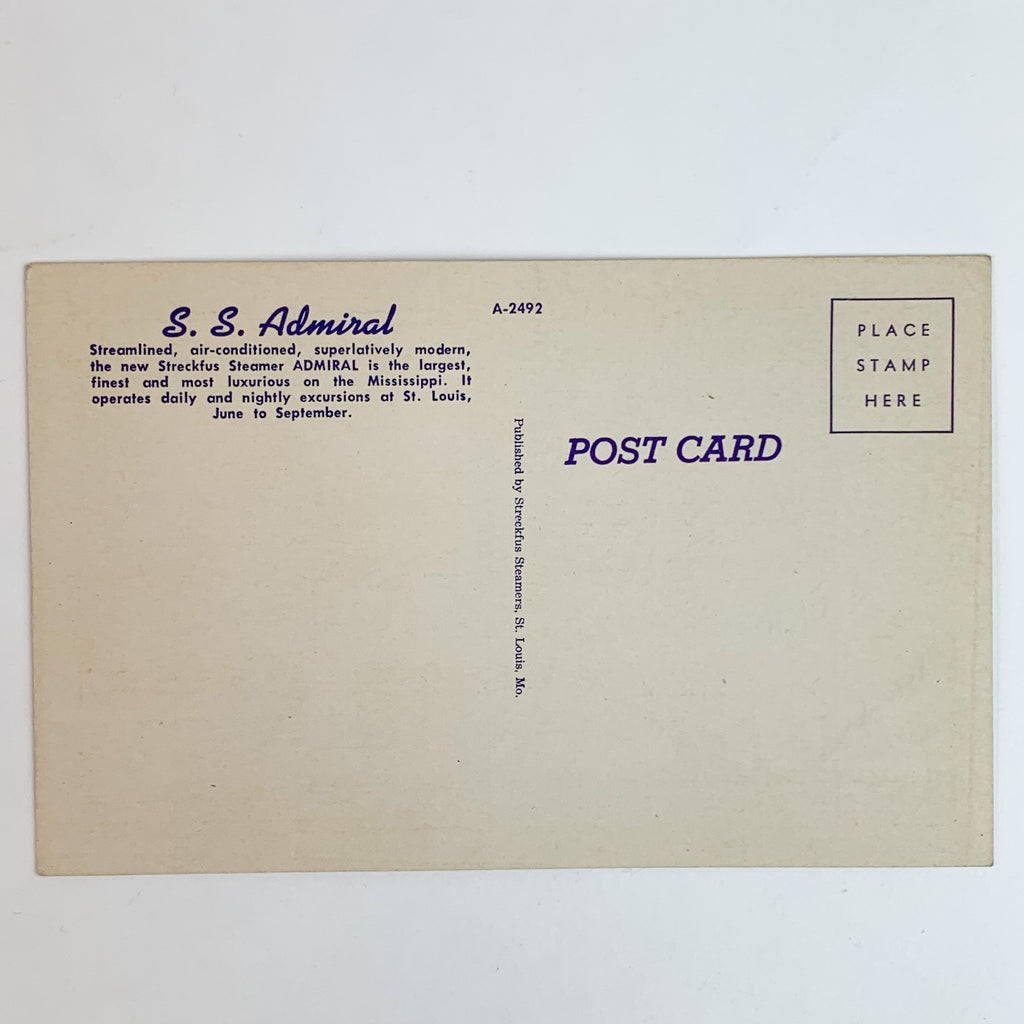 Air Conditioned S. S. Steamer Admiral Port Of St Louis Ship Linen Postcard