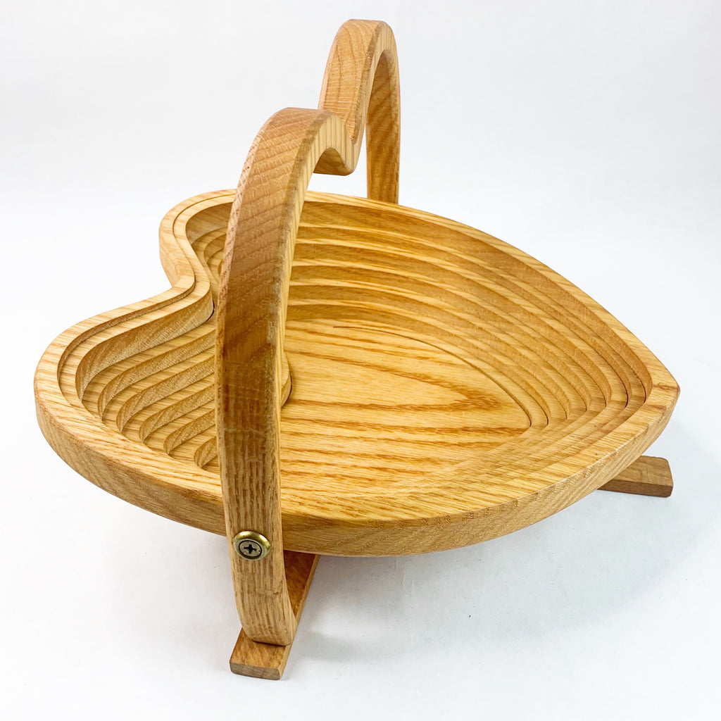Vintage Folding Collapsible Wood Heart Basket