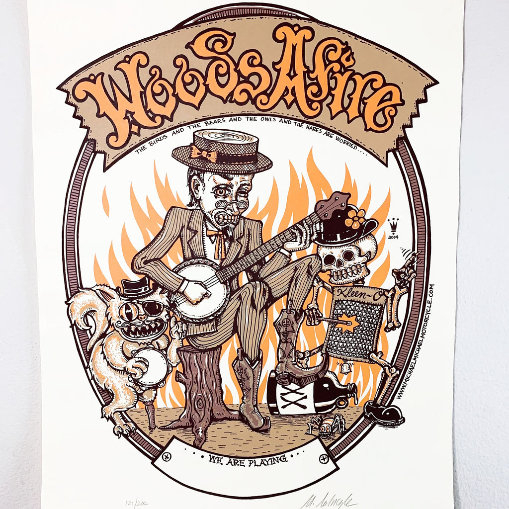 Woods Afire Michael Motorcycle Rock Concert Poster