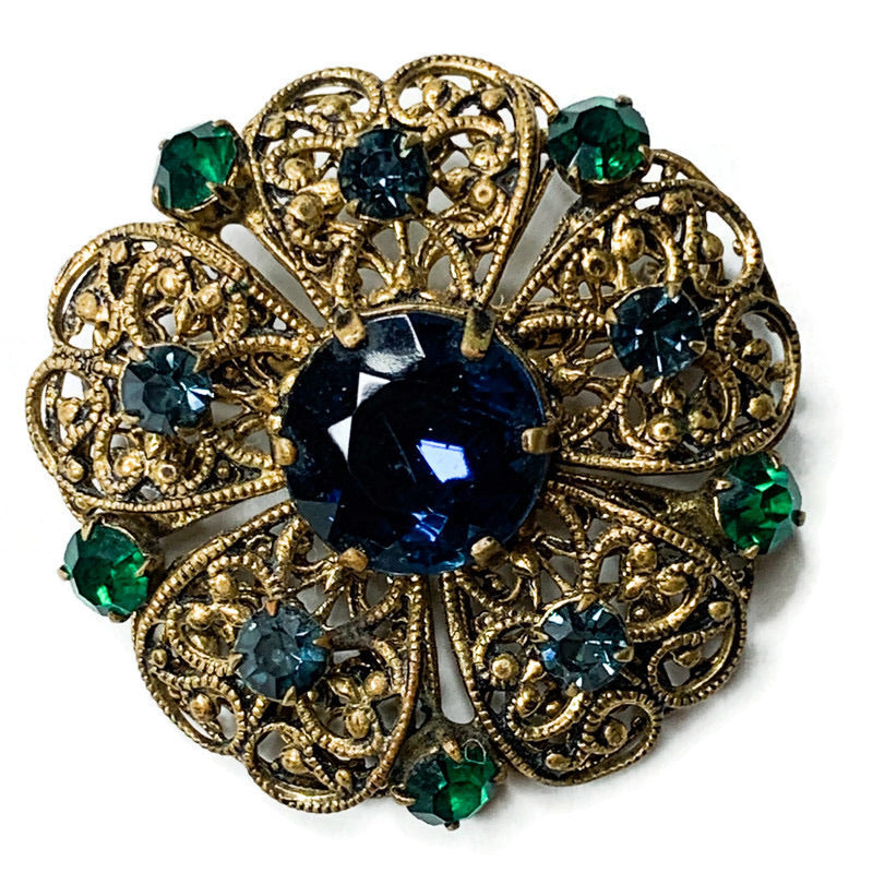 Vintage Czecho Slovakia Filigree Round Brooch Pin