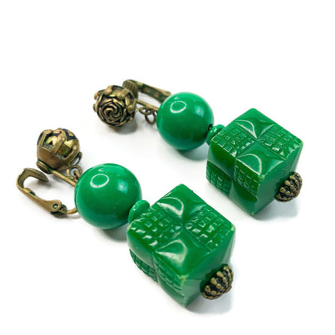 Vintage Mod Cube Dangle Clip On Earrings