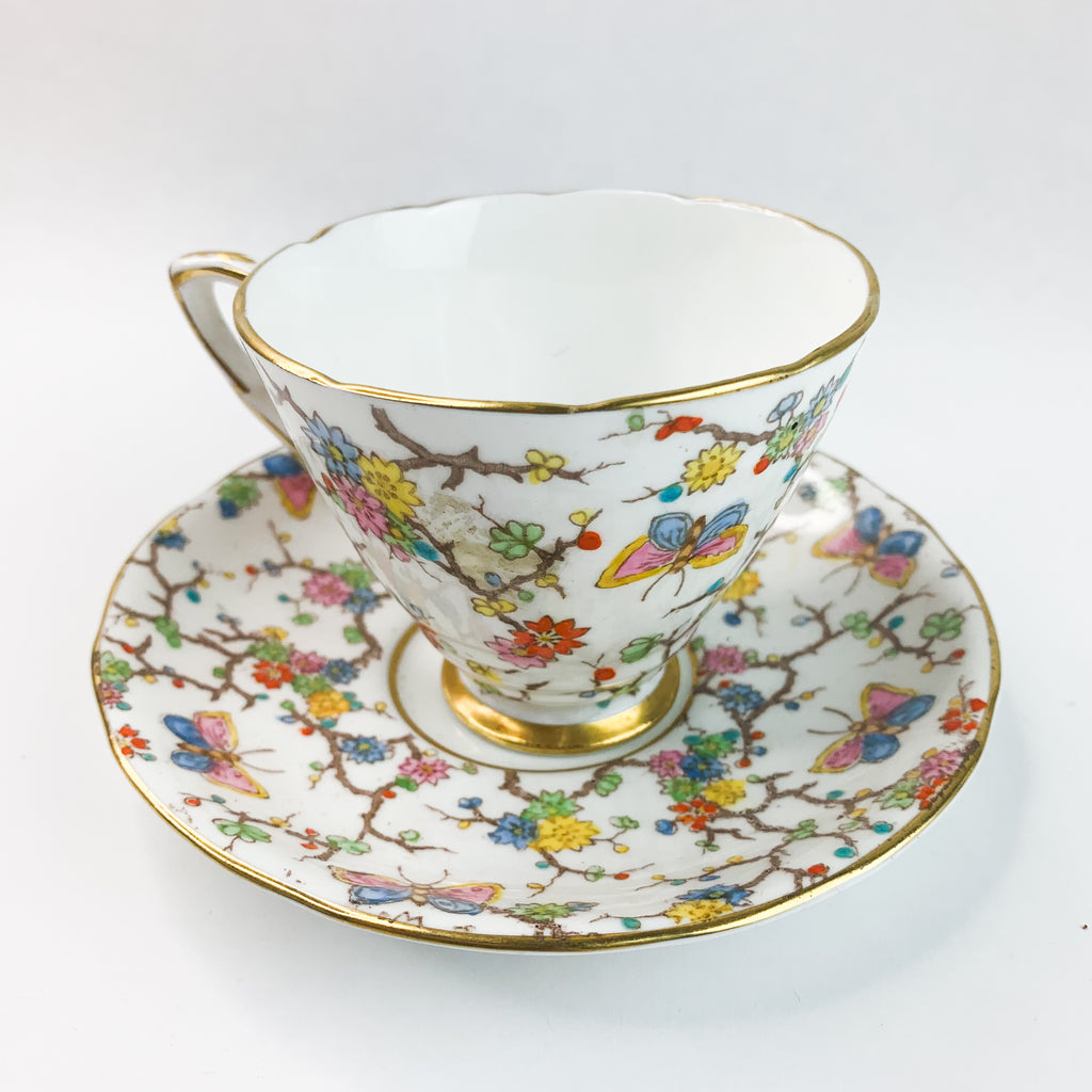 Vintage Royal Stafford Tea Cup Saucer Butterfly Set