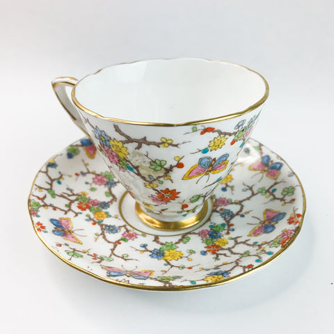 Vintage Royal Stafford Tea Cup Saucer Butterfly Set