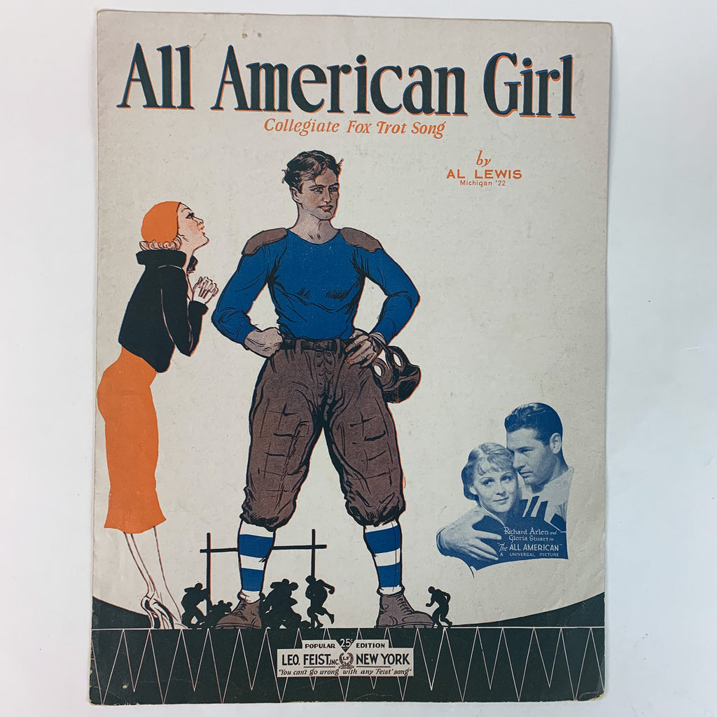 All American Girl 1932 Sheet Music Football Player Cove Fox Trot Song