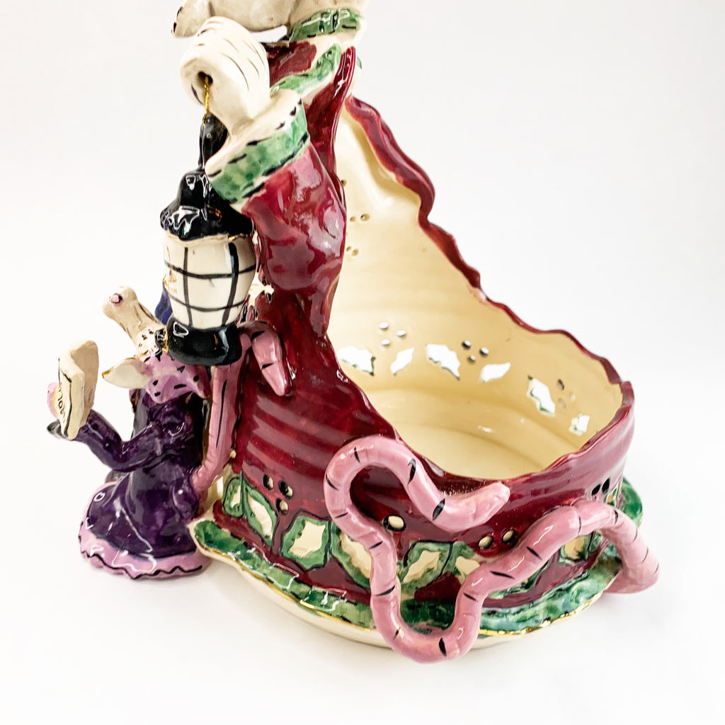 Heather Goldmine Blue Sky Christmas Mice Carolers Large Candle Holder 2001