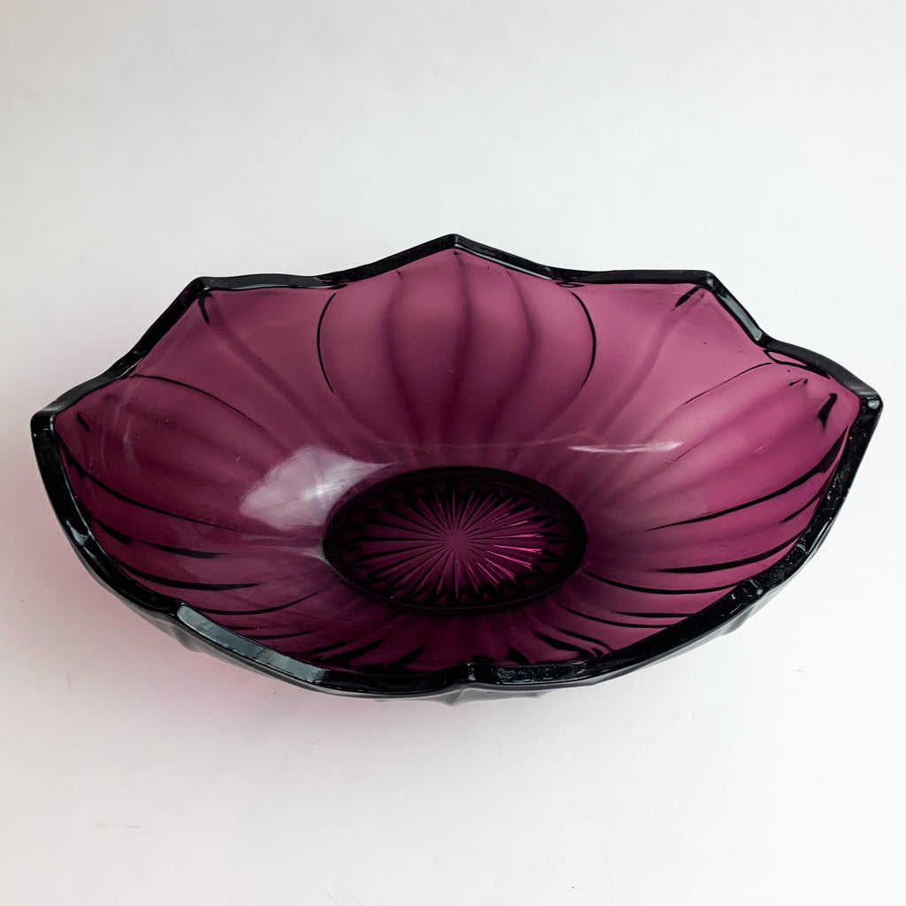 Vintage Plum Purple Heavy Glass Bowl