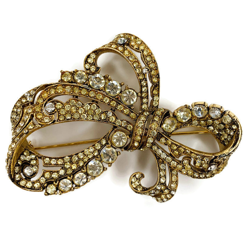 Vintage Rhinestone Round Baguette Bow