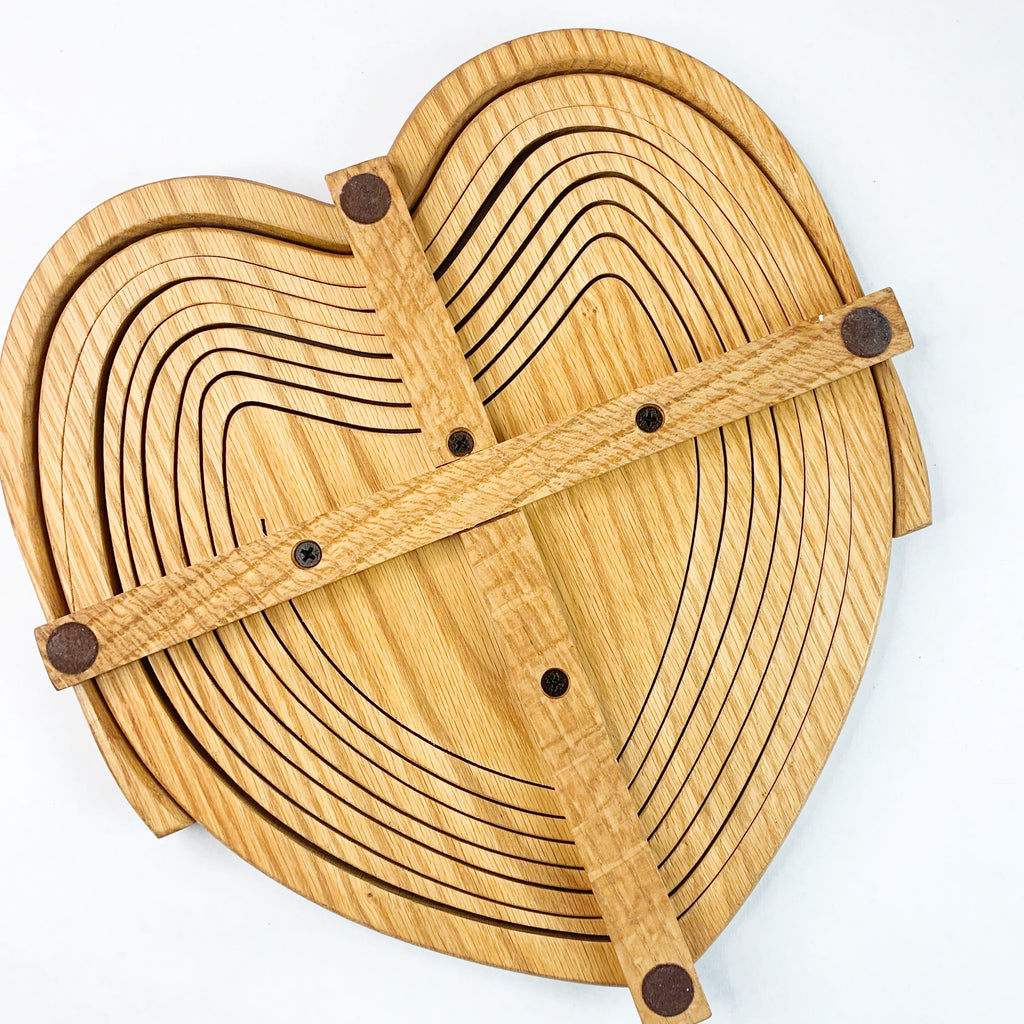 Vintage Folding Collapsible Wood Heart Basket