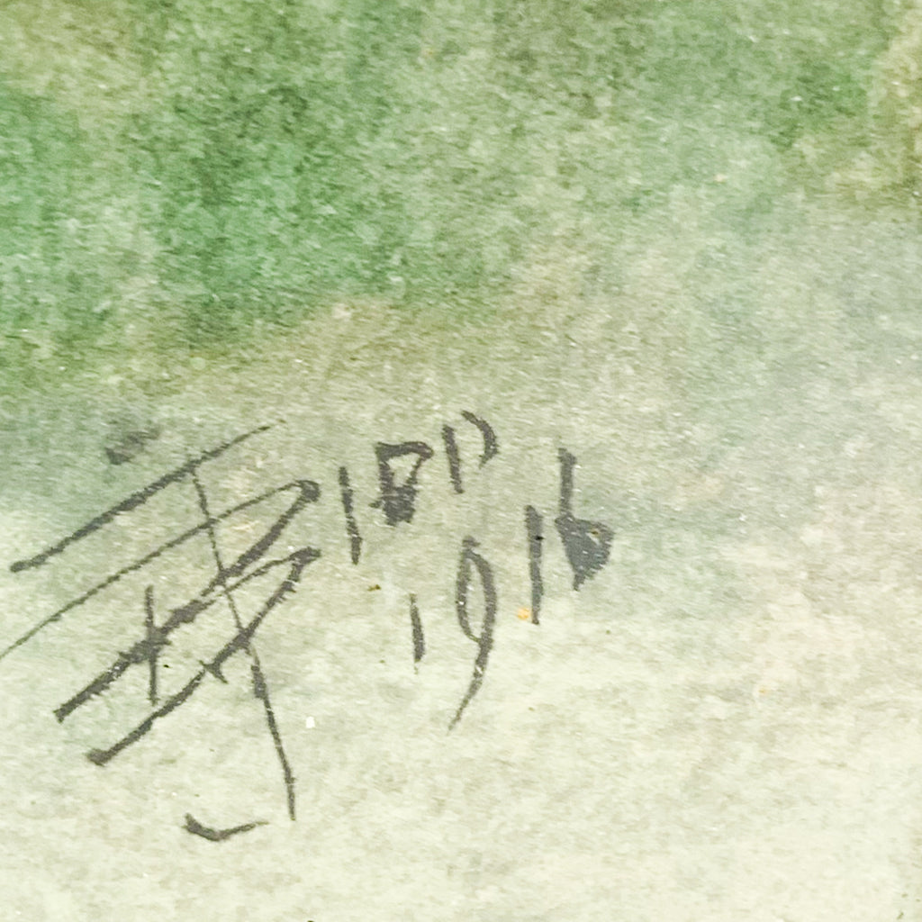 Antique Landscape Animals Signed Wood Framed Art