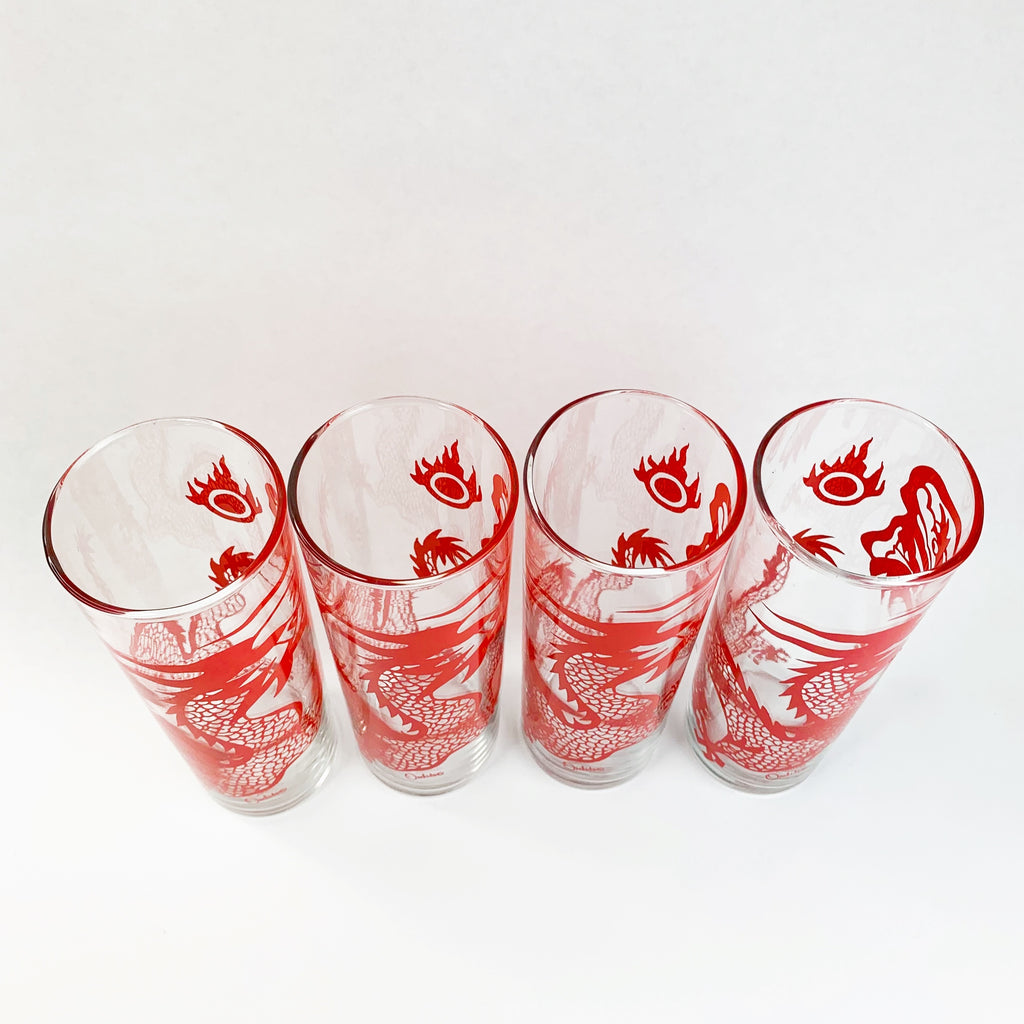 Vintage Red Dragon Orchid Asian Glasses
